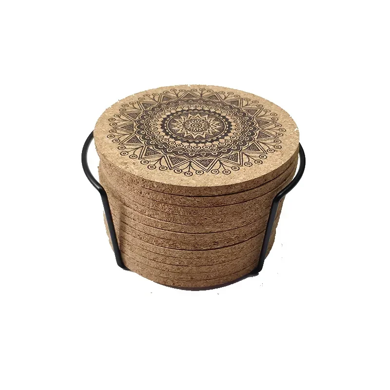 

6Pcs/Set Nordic Mandala Pattern Round Cork Coasters With Holder Stand Rack Wooden Drinks Absorbent Mat Glass Cup Mug Pad Decor