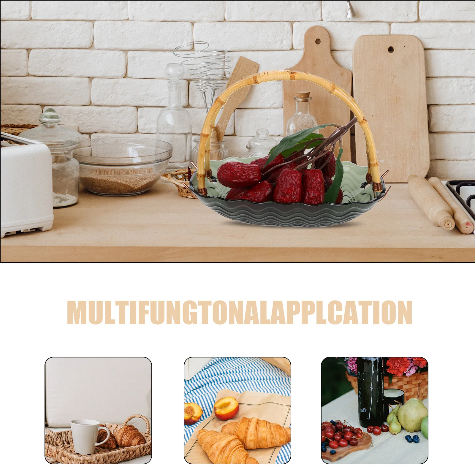 

Large Capacity Fruit Display Plate with Handle Decorative Reusable Snack Bowl for Kitchen Counter Living Room Tabletop Fruit