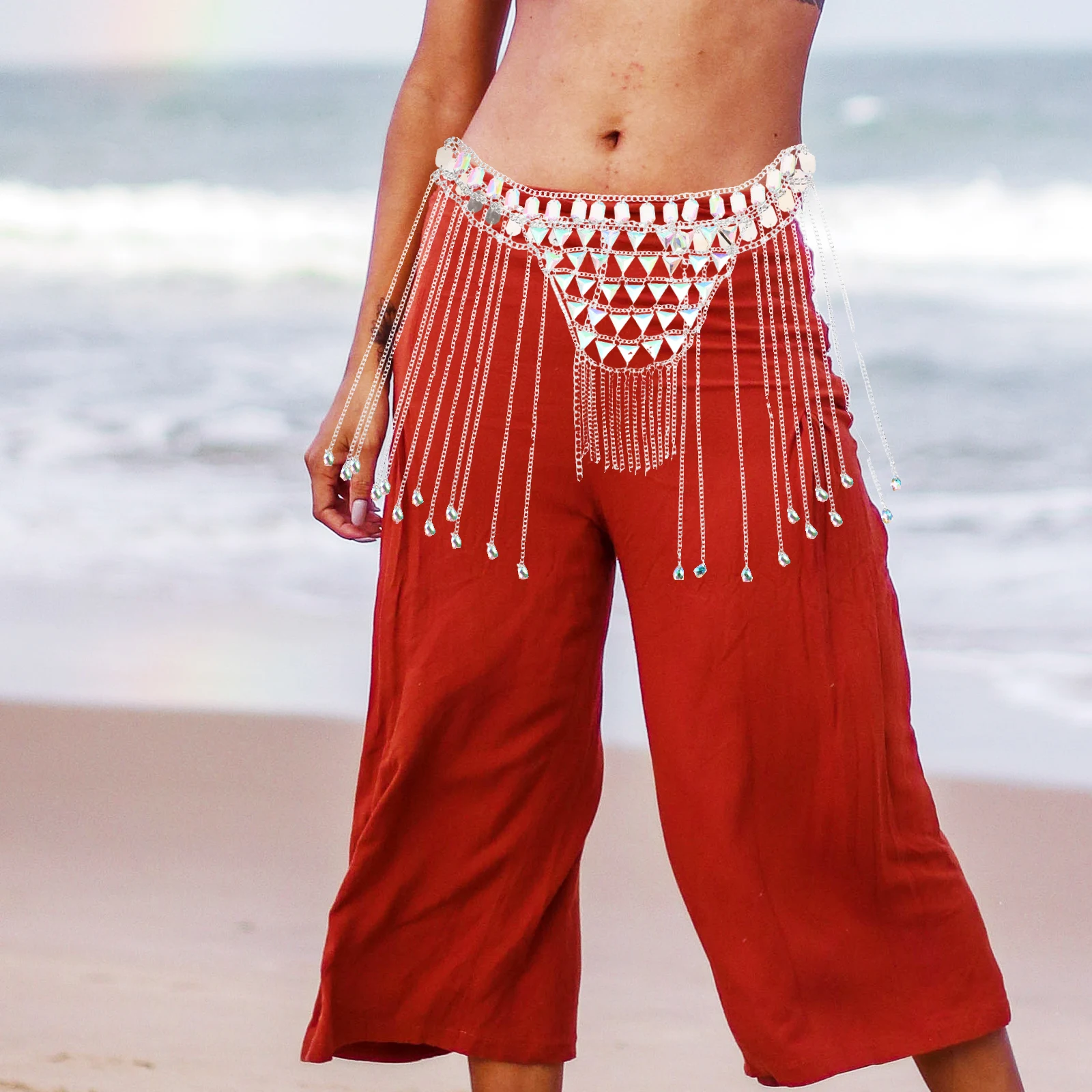 

Geometric Hollow Waist Chain Bikini Body Belly Chains Acrylic Multilayer Gemstone Fade Resistant Jewelry Accessories Beach Party