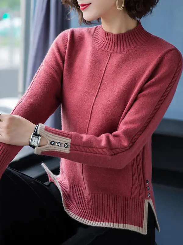 

Свободный женский трикотаж с высоким воротником, корейский Sle, осенне-зимняя модная внутренняя одежда, ort Sve, устойчивый к красителям в рубчик с принтом