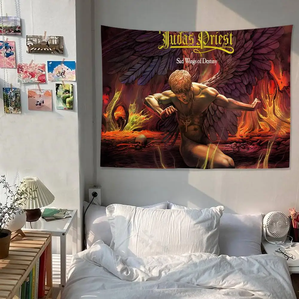 J-Judas P-Priest ROCK BAND Colorful Tapestry Wall Hanging Hanging Tarot Hippie Wall Rugs Dorm Wall Art Decor