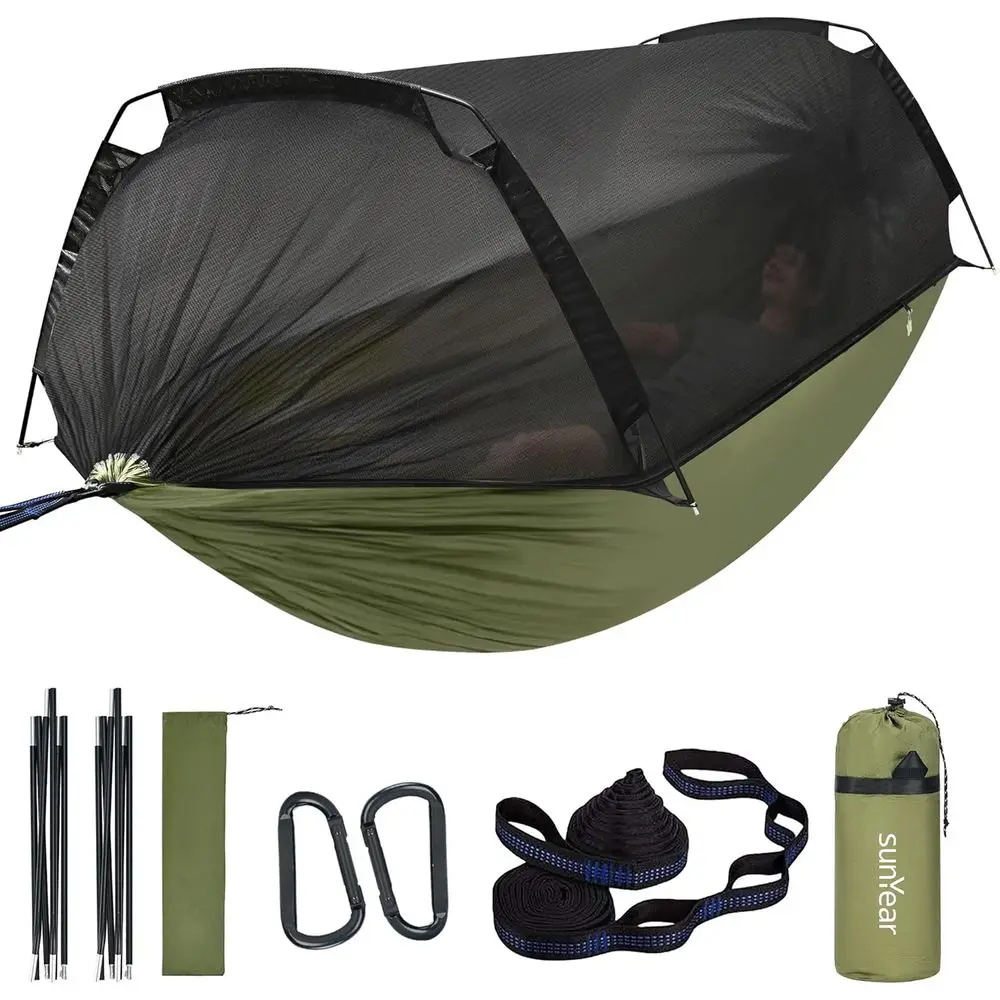 

Палатка-гамак для кемпинга - портативные гамаки с москитной сеткой (односпальные/двуспальные, выдерживают нагрузку до 500 фунтов) - просторная конструкция с защитой от опрокидывания