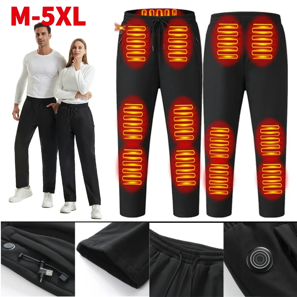 Heated Pants for Men Women Elastic Waist USB 5V Thermal Pants 12 Heating Zone Heated Trousers for Skiing Fishing Motorcycle