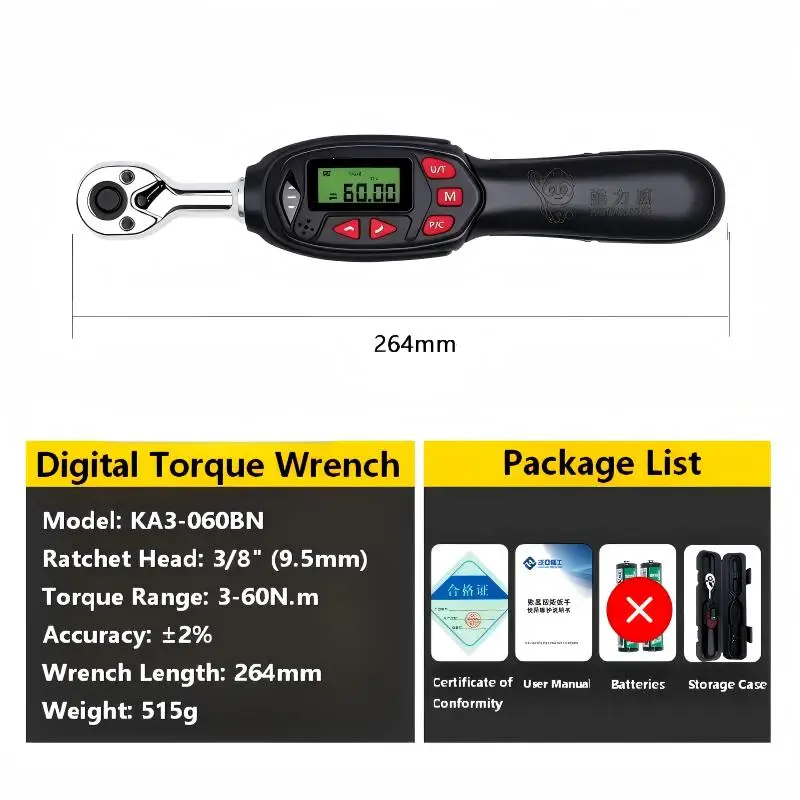 KOOLIWEI KA3 Series Short Digital Torque Wrench 3/8