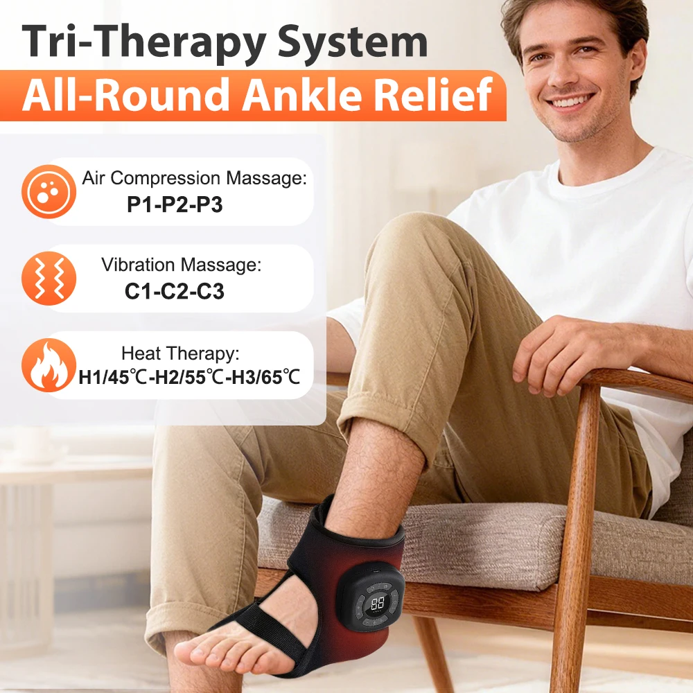 Wireless Air Pressure Ankle Massager Electric Heating Vibration Massage Airbag Compression Foot Ankle Muscle Relaxation Care