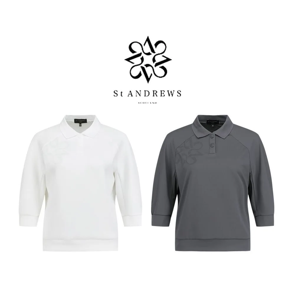St ANDREWS Women Golf Mock Neck Flutter Sleeve Top Quick‑Dry Embroidery Sports Tee