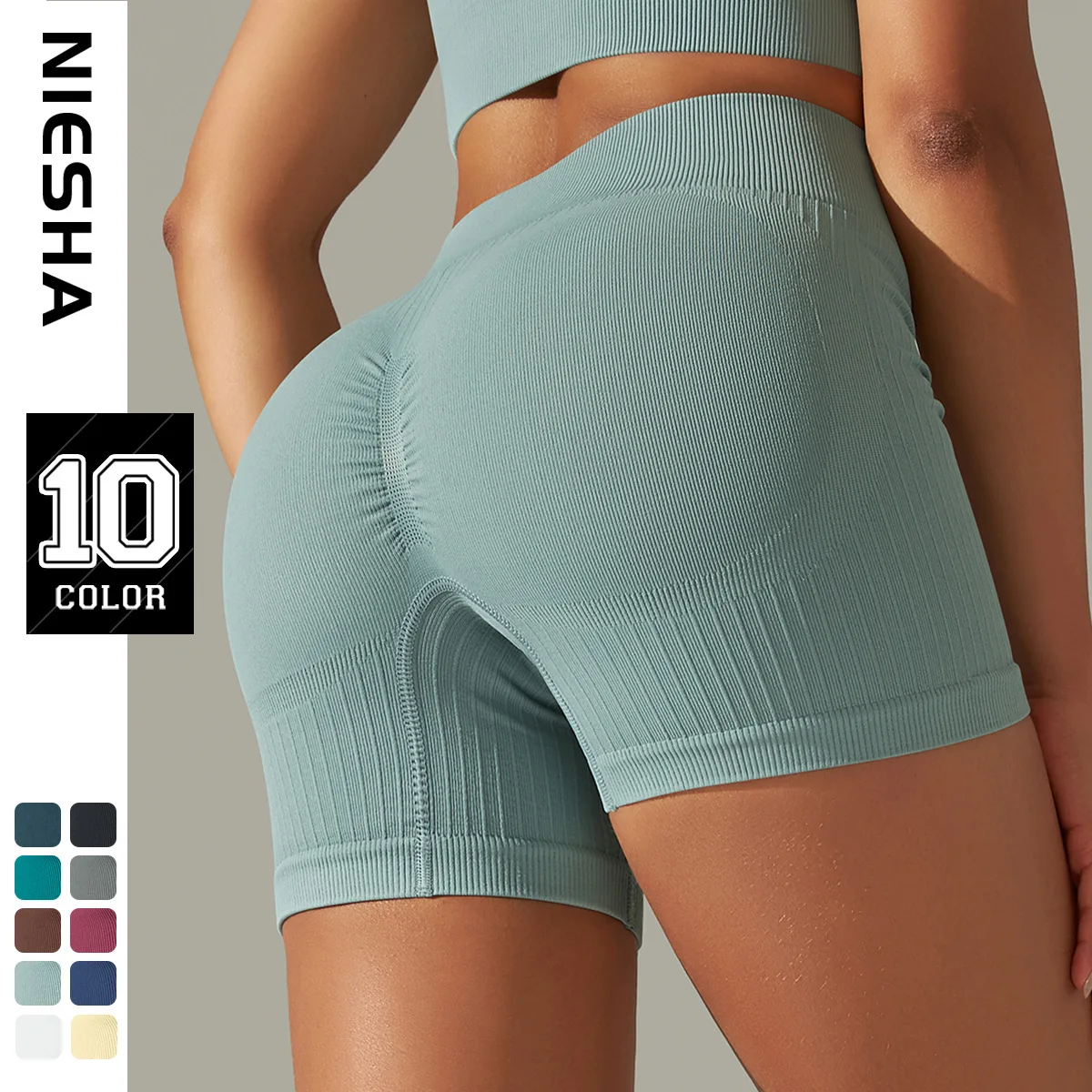 

2024 Lady Ribbed High Waist Short Athletic Breathable Scrunch Butt Push Up Shorts Leggings Running Sports Yoga Seamless Clothing