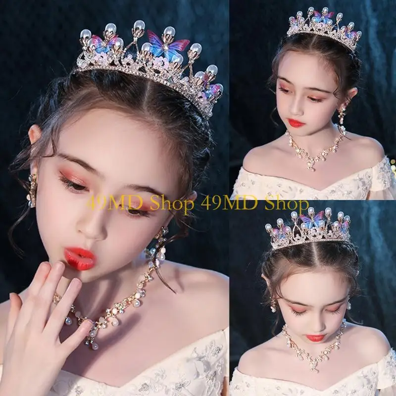 49md-プリンセスクラウンラインストーンパールヘッドバンド蝶クリスタルヘアフープヴィンテージヘッドバンドハロウィンコスチュームアクセサー