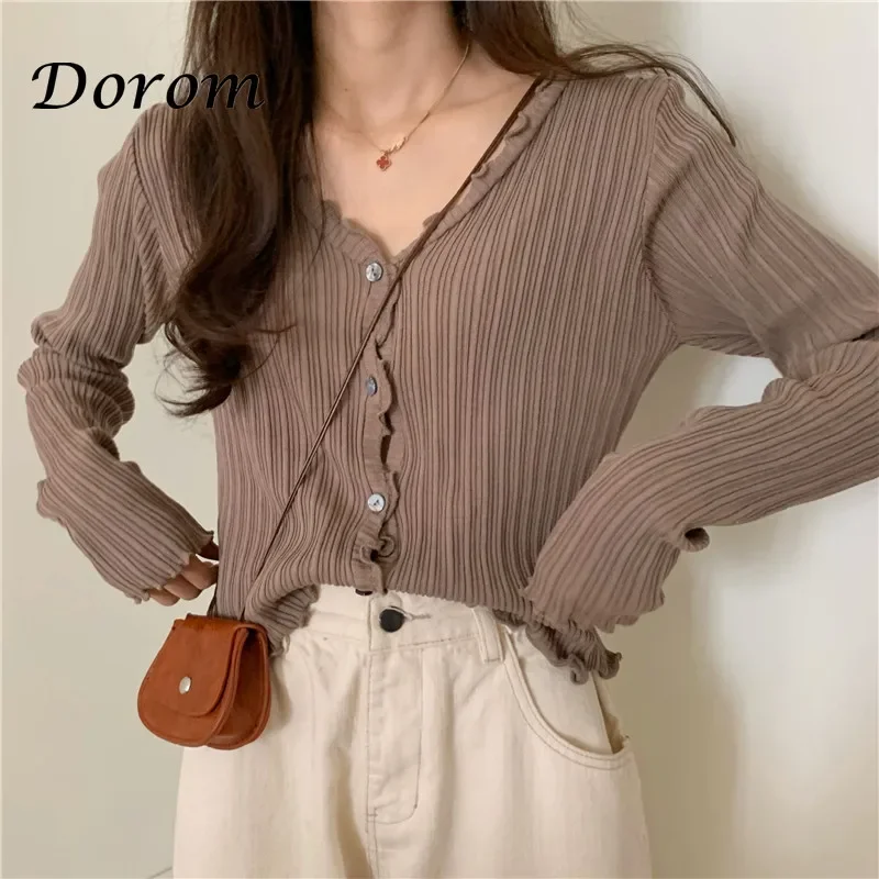 Korean Short Sweater Women V-Neck Thin Cardigan Fashion Long Sleeve Button Slim Knitted Sweater Sun Protection Cropped Top Mujer