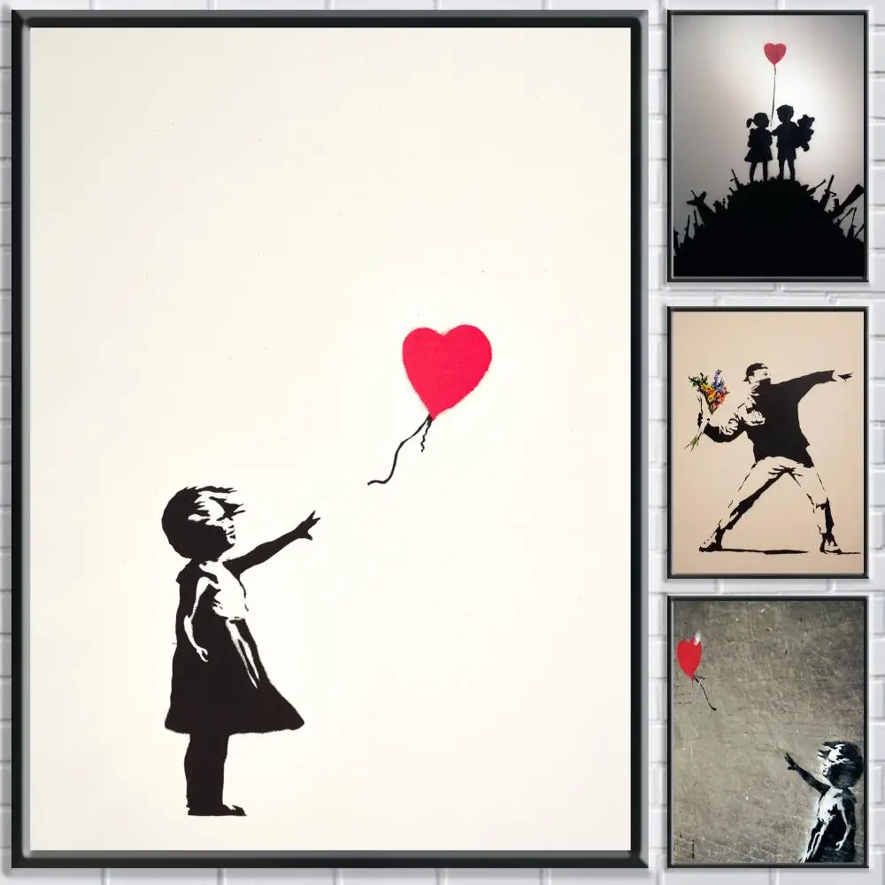 Banksy Boy Girl In Love Poster, Schlafzimmer, Wohnzimmer, Arbeitszimmer und mehr, selbstklebende Dekoration + perfektes Geschenk