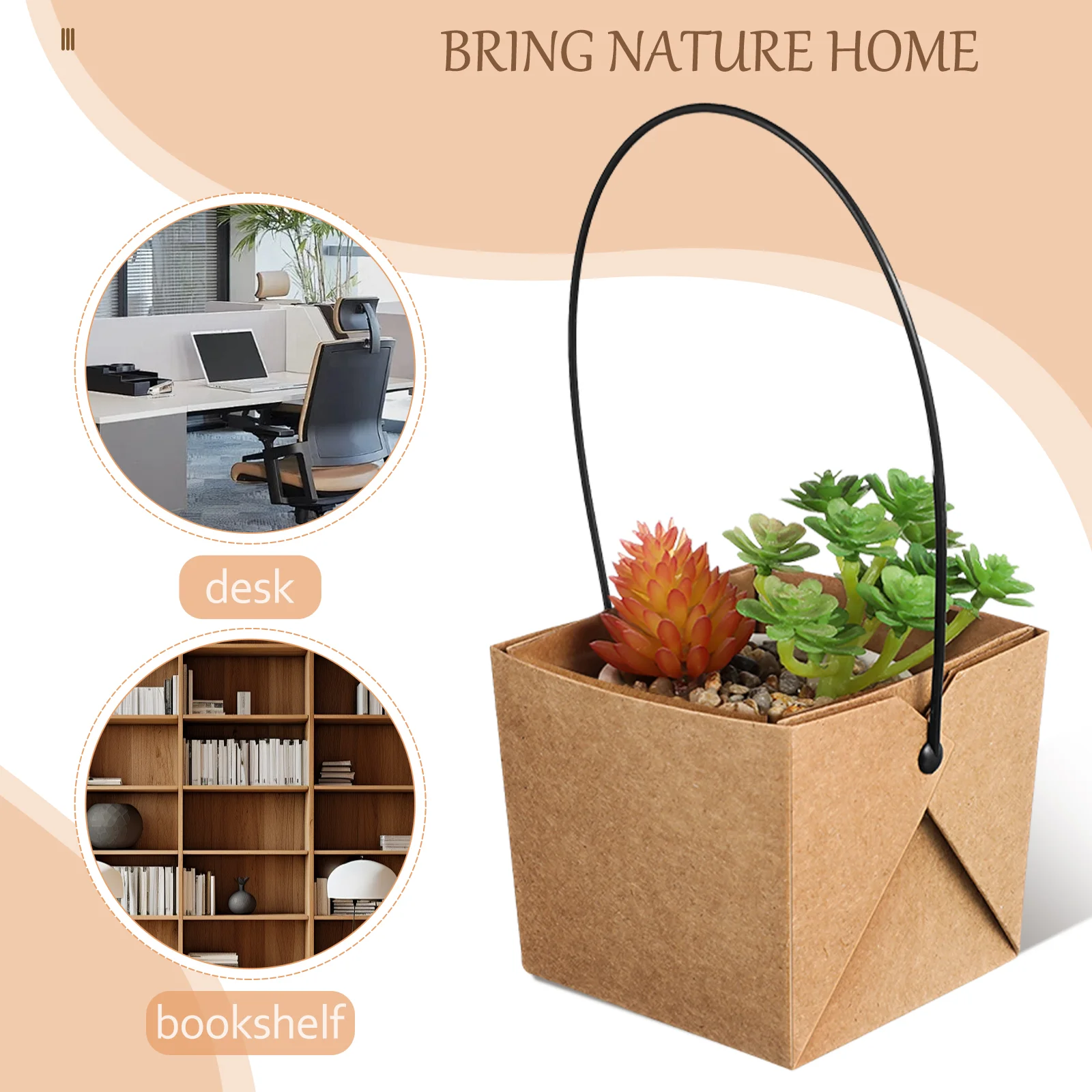 12 Sets Kraft Paper Bag Succulent Plant Pots Indoor for Plants Plastic Wedding Favors Guests