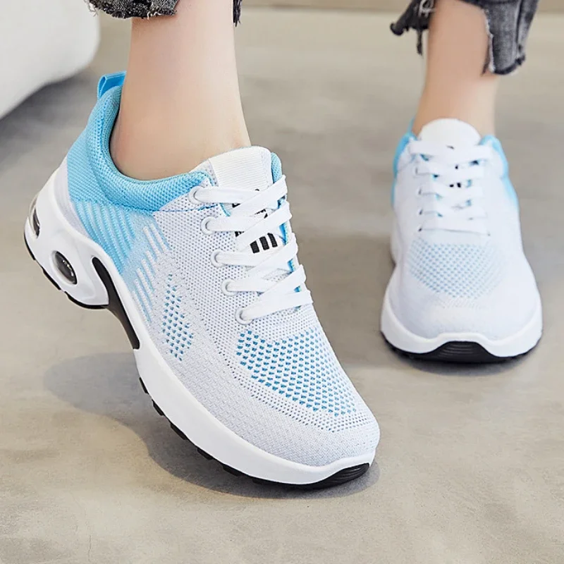 New Running Shoes Ladies Breathable Sneakers Summer Light Mesh Air Cushion Women's Sports Shoes Outdoor Lace Up Training Shoes