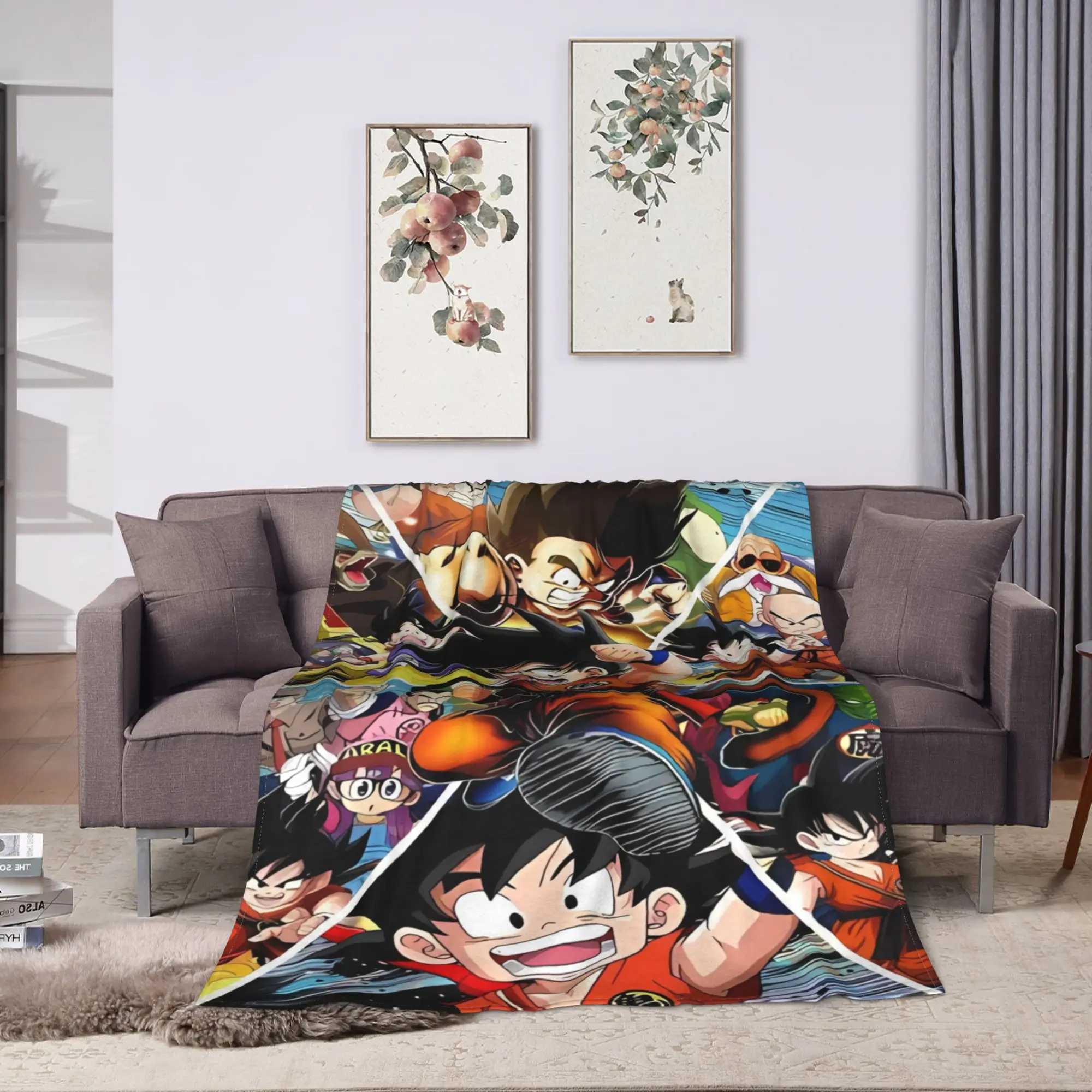 Goku With Child D-Dragon B-Ball Plush Blanket Girls Boys  Flannel Throw Blanket For Home Decor Warm Soft Quality Bedspread Gift