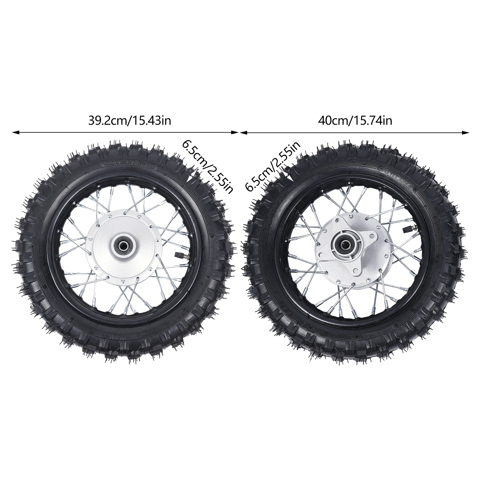전후륜 2.5-10 앞뒤 타이어 림, 체인 스프로킷 포함, 전기 자전거, 전동 스쿠터, 고카트용 헤비 듀티 합금 림 세트