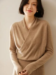 Moda Primavera Autunno Manica lunga Donna Maglieria in cashmere Cardigan 100% lana merino Maglione Collo a lupetto Abbigliamento basic elegante Top