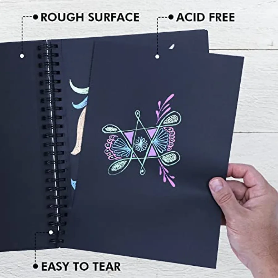 Quaderno per schizzi in carta nera con copertina rigida e confezione da 12 penne gel a sfera Set 2 penne bianche e 10 colorate per disegnare schizzi e jou