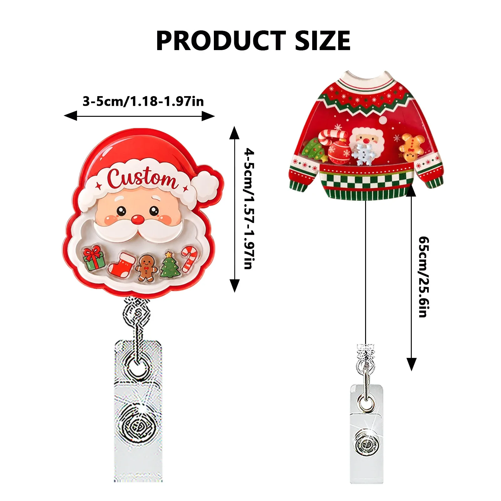 2026 New Design 1 Piece Christmas Funny Shaker Acrylic Retractable Nurse Badge Reel Santa Tree Reindeer Doctor ID Card Holder