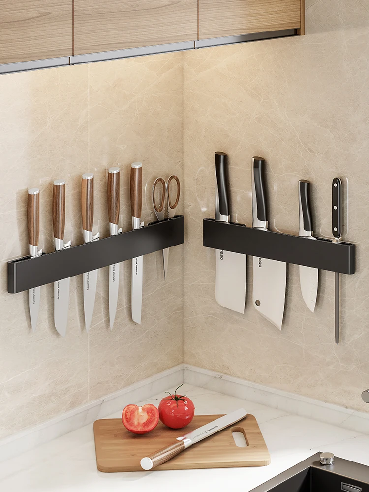 Wall-mounted Kitchen Knife Holder, All Carbon Steel, Non-punching, Storage Rack, Household Use