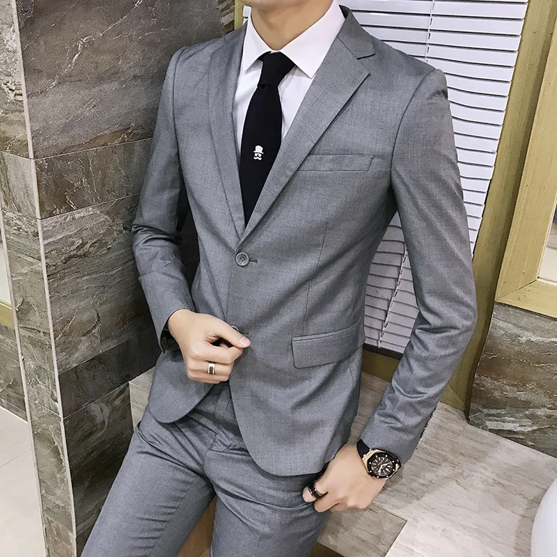 Elegant Man Suit (Blazer+ Pants) Men\'s Fashion Business Korean Version Slim-fit Wedding Professional Gentleman Suit  Suit Men