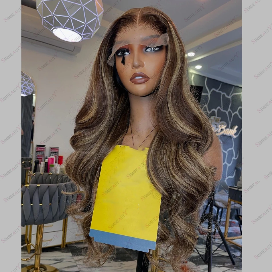 

Light Brown Blonde Highlight Bayalage Human Hair Lace Front Wigs for Women Wavy Glueless U Part Wigs 360 Lace Frontal Wigs