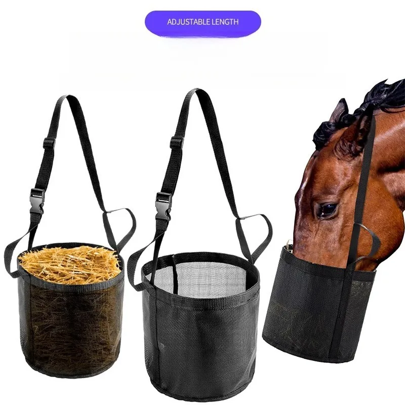 Horse Feed Bag Outdoor Hanging Neck Feed Bag Adjustable Large-capacity Slow Feeder Portable Hay Bag for Horses Horse Supplies