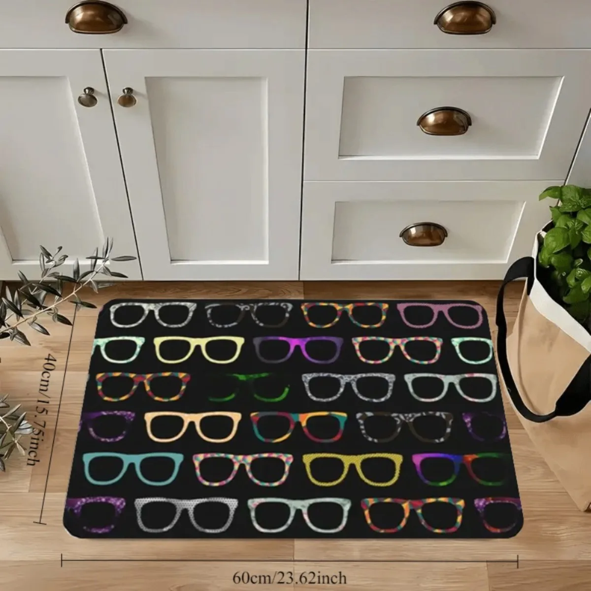 Colorful Eyeglass Pattern Doormat Black Background Fun Print For Entryway Bedroom And Home Office Use