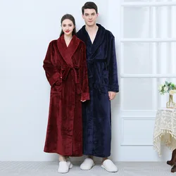 Plus Size 3Xl Couple Sleepwear Thick Flannel Robe Long Kimono Bathrobe Gown Winter Warm Coral Fleece Home Clothes Loungewear