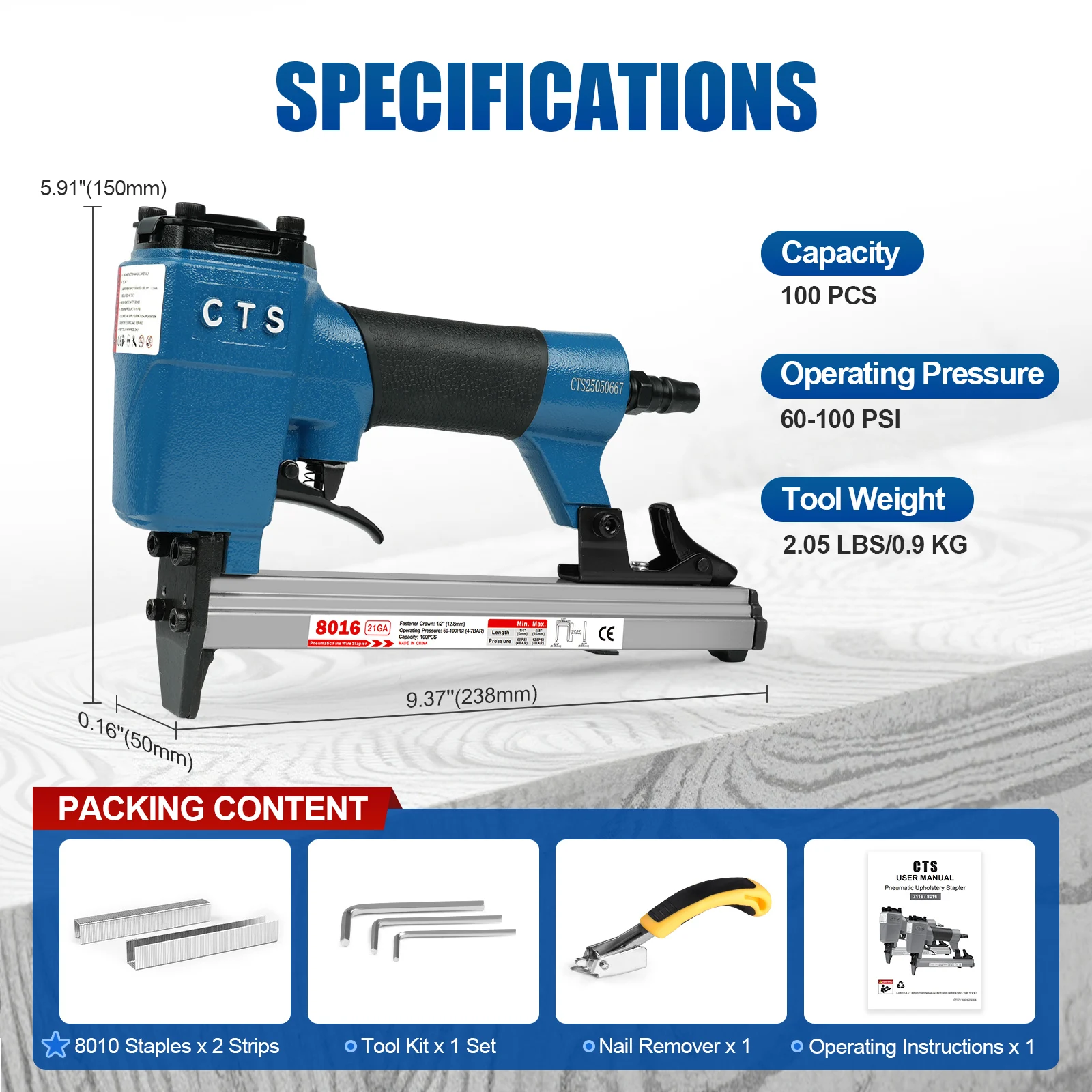 pistola-pneumatica-per-tappezzeria-cts-8016-calibro-21-corona-da-1-2''-graffette-da-1-4''-a-5-8''-per-decorazioni-d'interni