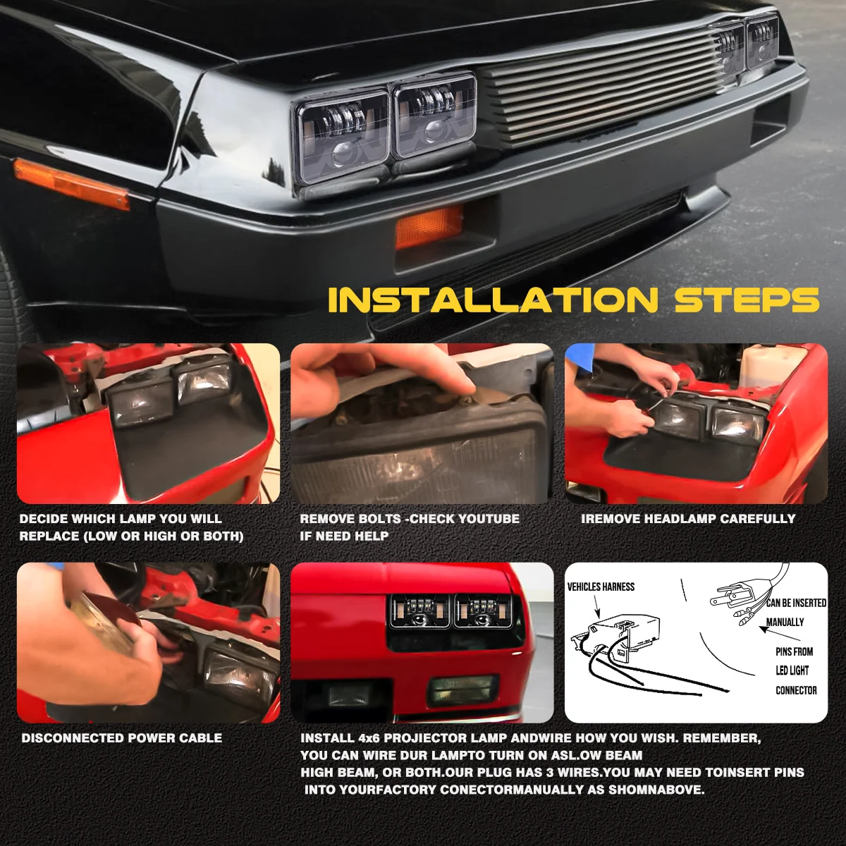 4x6 أضواء LED شعاع عالي منخفض مختوم مع إشارة الانعطاف DRL مستطيلة LED ضوء 4 قطعة للشاحنات Kenworth Freightliner مع H4651