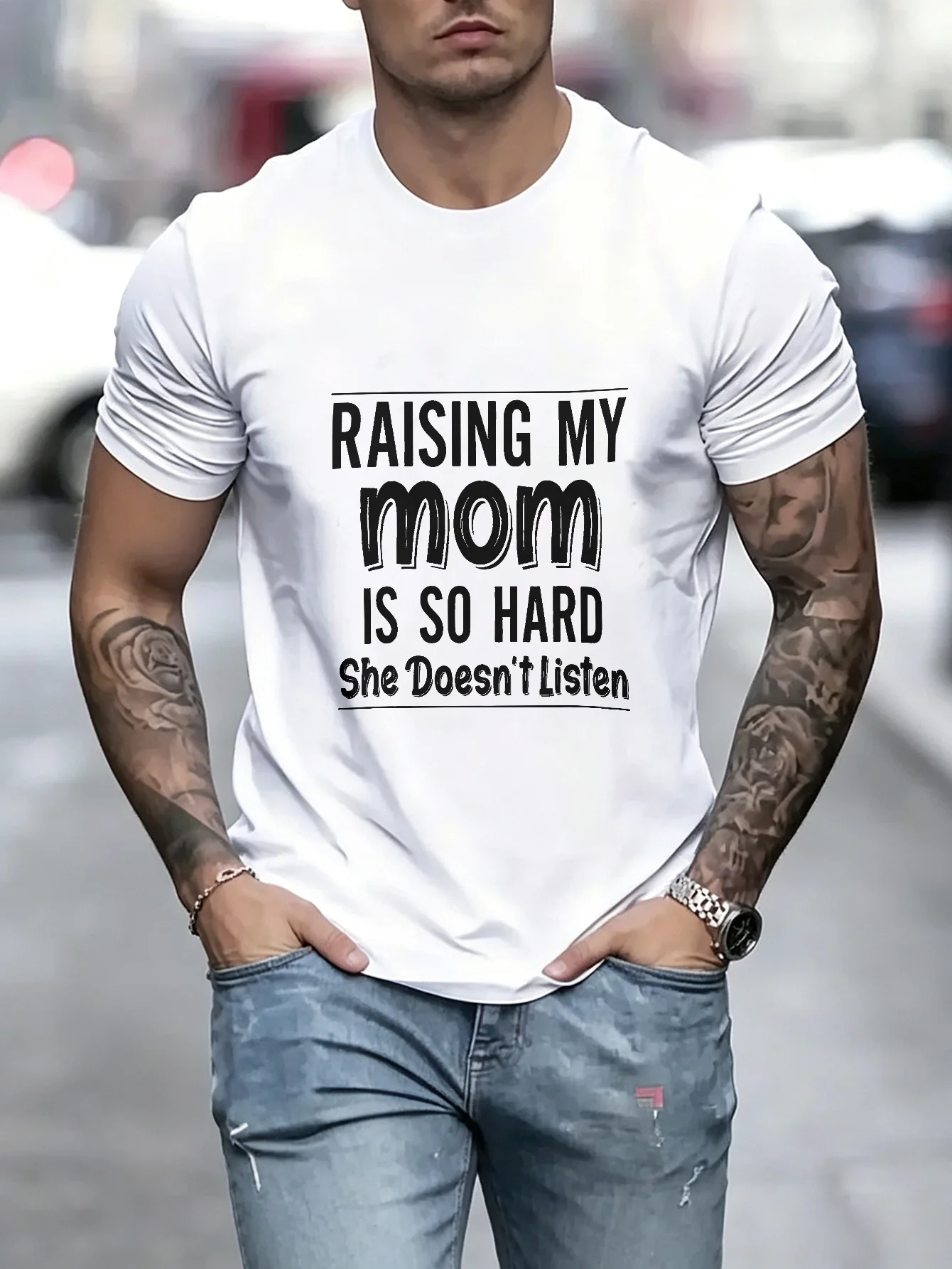 Unisex Casual Short Sleeve TShirt Raising My Mom Is So Hard Graphic Print, Funny  Tee, Comfortable  Top, Perfect Gift for Family, Daily Wear