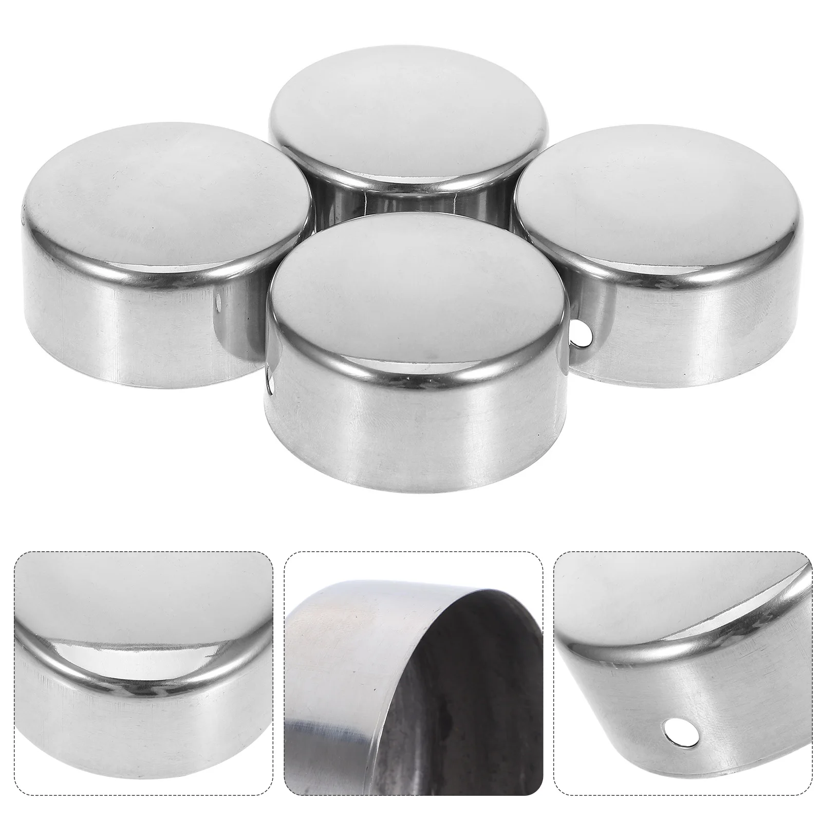 

4 PCS Stair Handrail End Cap Caps for Indoor Handrails Stairs Accessories Silver Stainless Steel