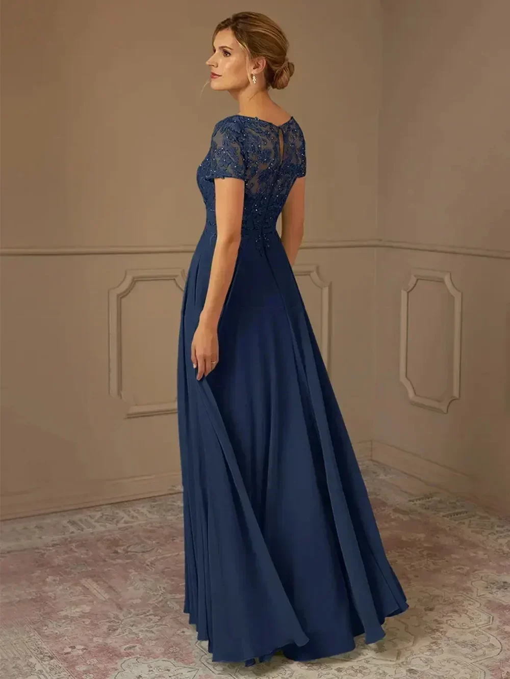 Customized Elegan Autumn Mother of The Bride Dresses with A-Line Chiffon Lace Floor-Length Sequins Design Formal Gown for Women