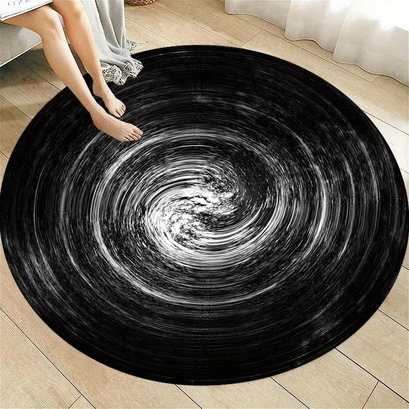 Abstract Swirl Round Mat Black and White Vortex Optical Illusion Modern Spiral Circular Decor Rug for Indoor Living Space Decor