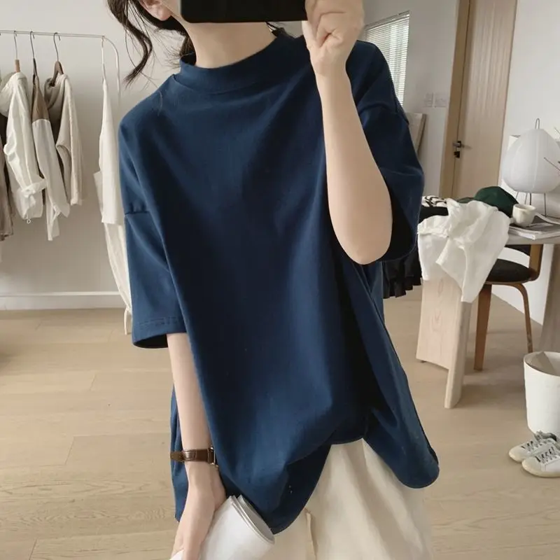 Summer New Solid Color Fashion Short Sleeve T-Shirts Women High Street Casual Loose All-match Pullovers Elegant Chic Cute Tops