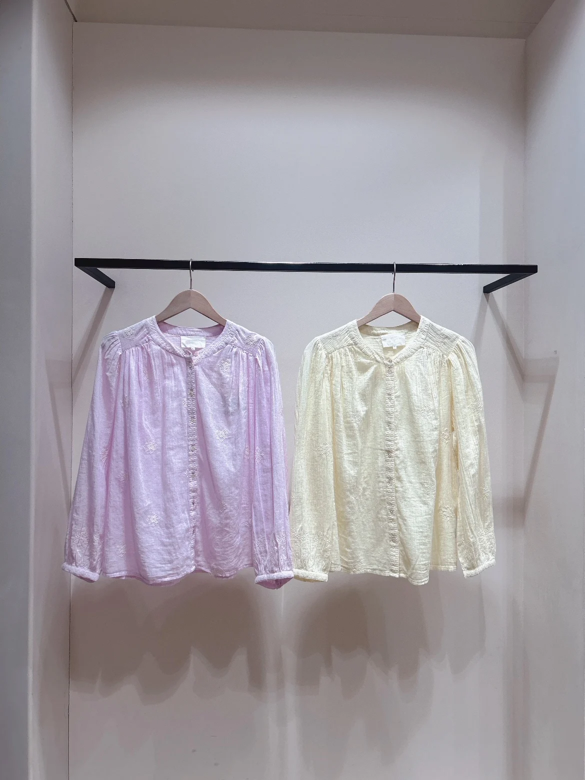 

Spring Summer Pure Color Embroidered Cotton Long Sleeve round Neck Shirt Casual Loose Fit Women's Breathable Comfortable