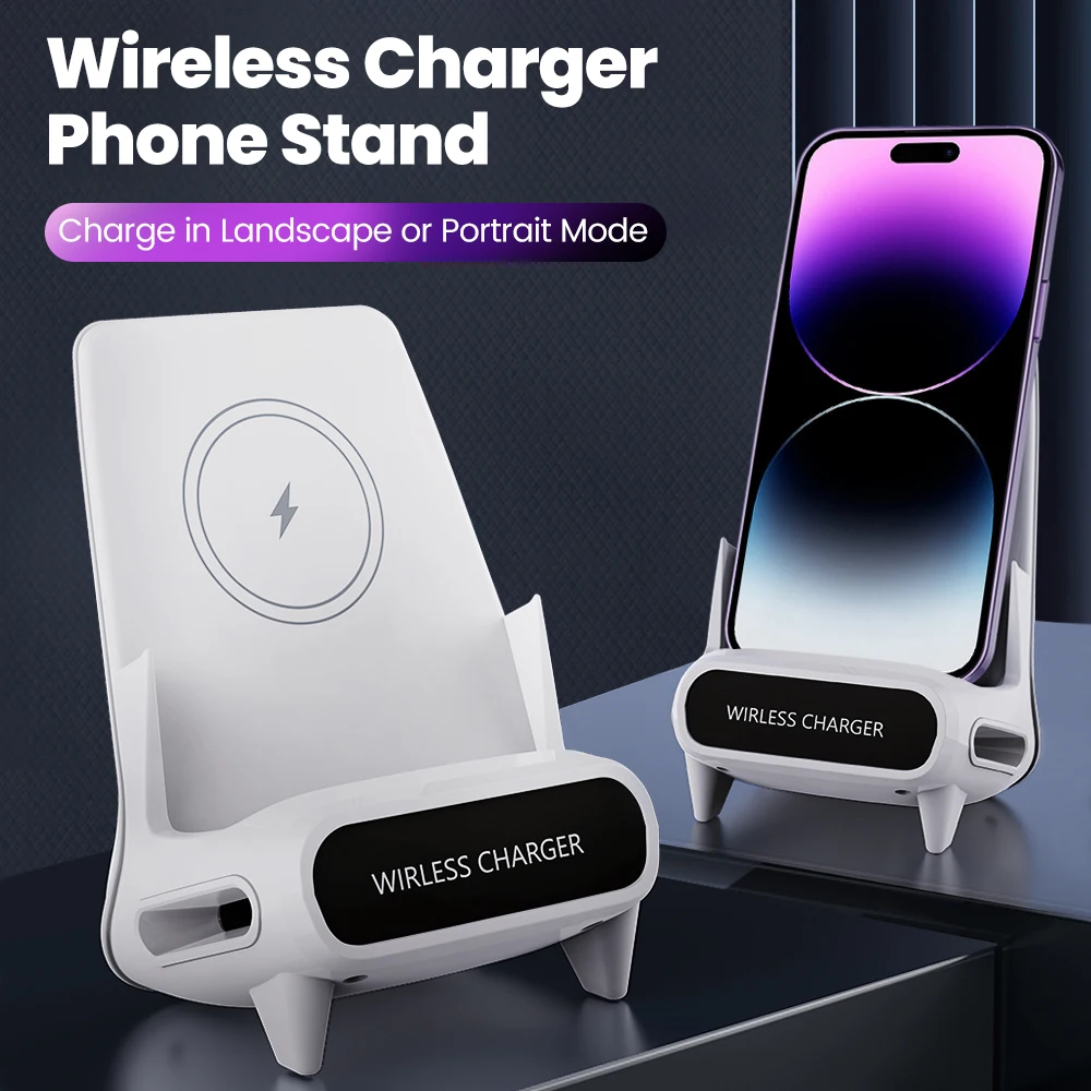 15W Portable Mini Chair Wireless Charger Stand Desktop Super Fast Charging With Speaker Function Universal Mobile Phone Stand
