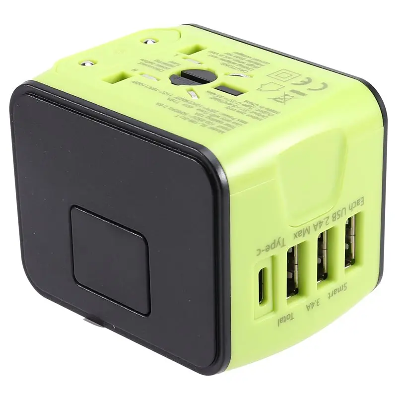 B49C International Travel Adapter AC Sockets,Universal Power Adapter Worldwide 3USB+Typec High Perfect For 200+ Countries