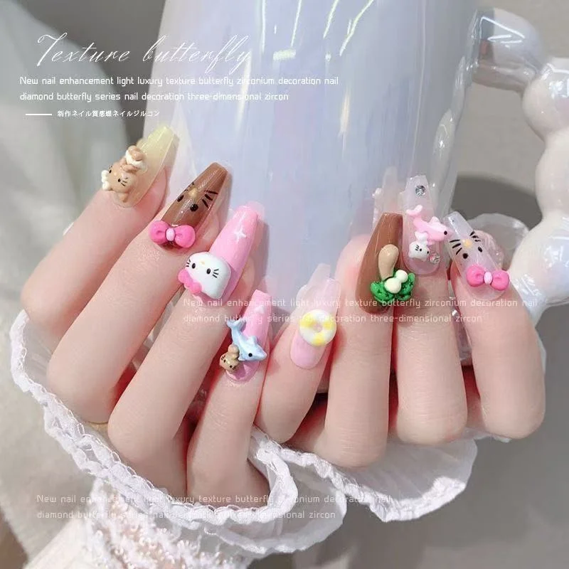 70/50 Stück Hello Kitty Katzen-Nagelcharms, niedliche, mehrfarbige 3D-Herz- und Schleifen-Nagelkunst-Accessoires für eine stilvolle und bezaubernde Maniküre – Detail 8