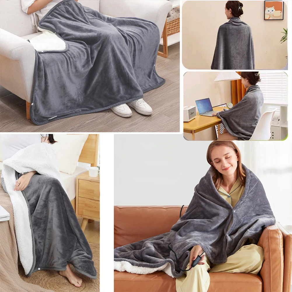 USB Heated Shawl Wearable Heated Poncho Throw 3 Heating Level Portable Poncho Wrap Soft Heated Throw Blanket for Home Office