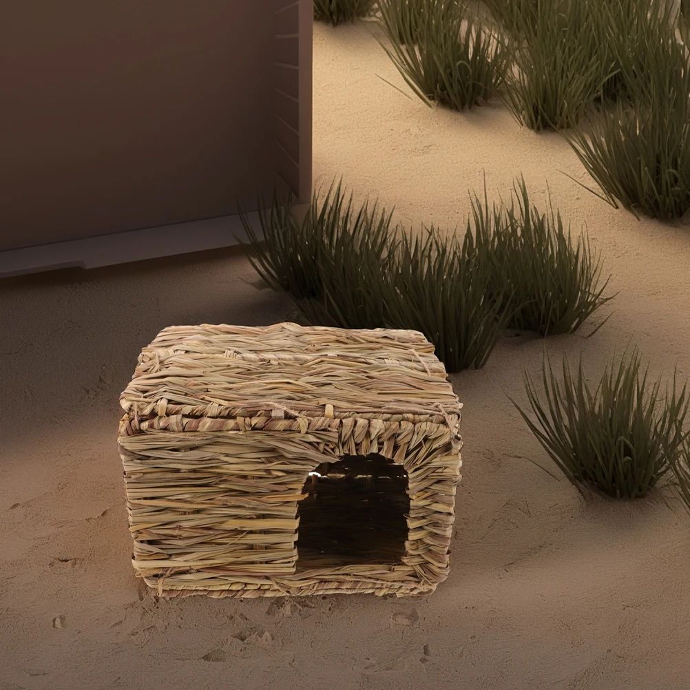 

2Pcs Handwoven Grass Nest for Guinea Pigs Rabbits Foldable Hideout Small Animal Hut Indoor Outdoor Pet Shelter Bed Accessory