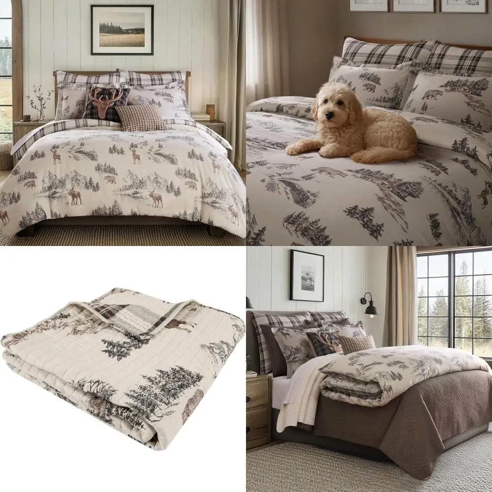 

Brown Ivory King Size Toile Comforter Set with Two Pillowcases, 106x94in Comforter and 36x20in Cases