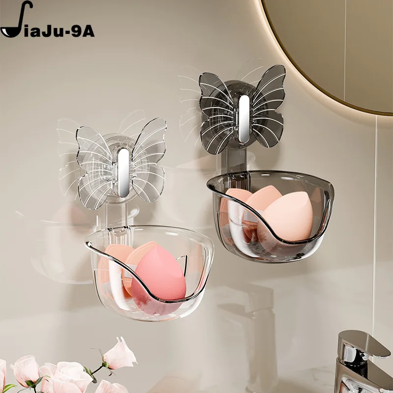 Butterfly Suction Cup Storage Rack Home No Drilling Wall Mounted Soap Holder Drain Rack Kitchen Bathroom Sponge Storage Box