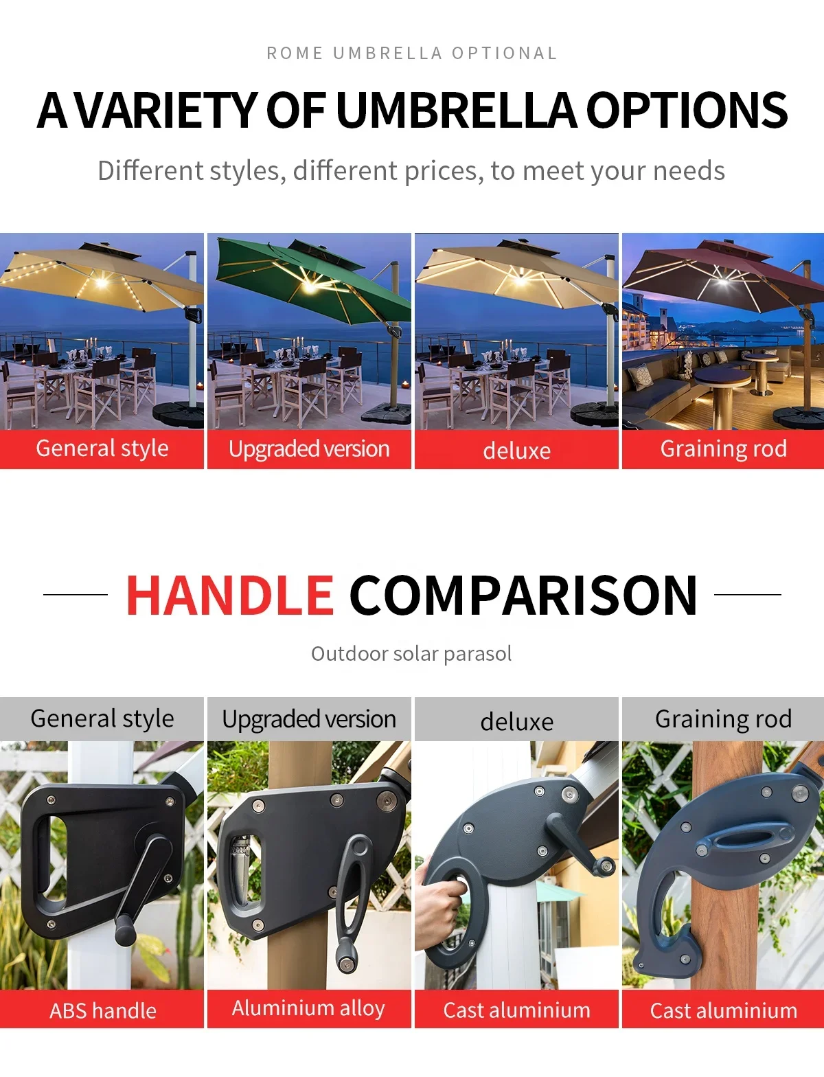 Wholesale Led Big Size Cantilever Umbrella 3*3m Solar Panel Roman Umbrella & Base LED  Parasols Patio Garden Umbrellas