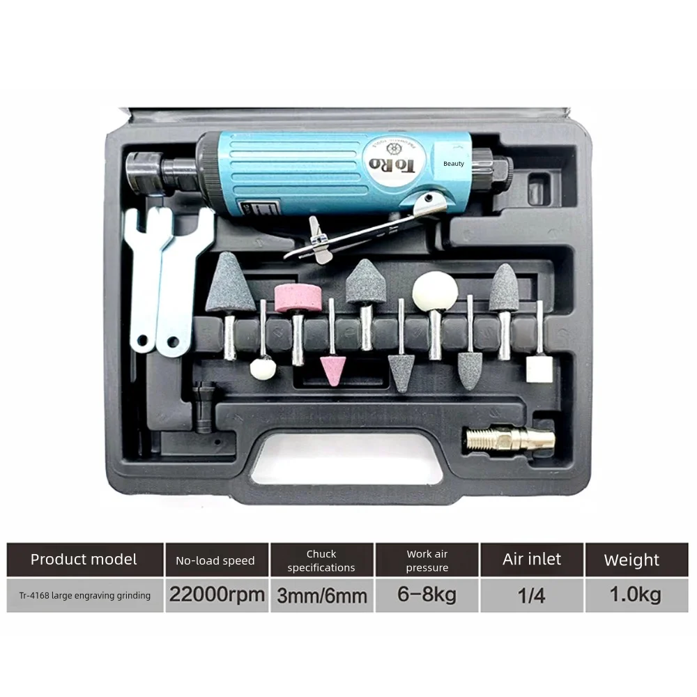 1/4" Grinding Polishing Machine Kit Air Die Grinder Engraving Tool With 10pcs Grinding Head & 3mm/6mm Chuck for Pneumatic Tools