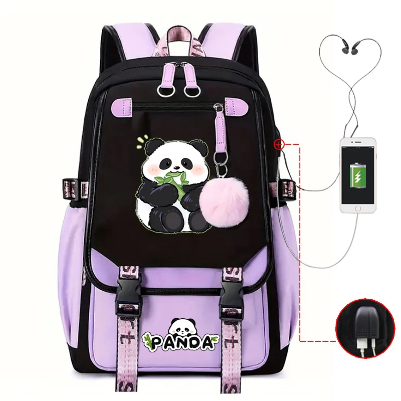 Students Bookbag Panda Pattern Travel Backpack Teenager School Shoulder Backpack Bags Boys Girls School Bags Travel Backbag