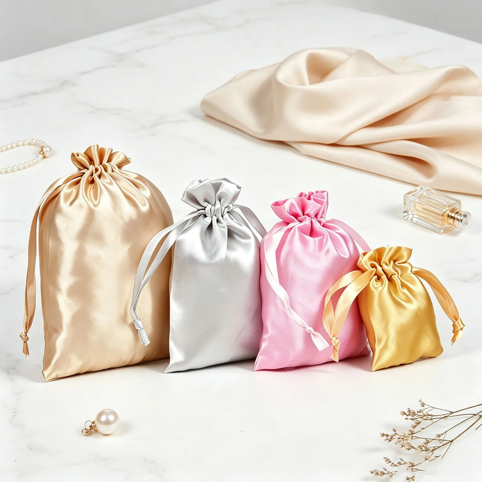 50pcs  Satin Dust Bag for Jewelry Packaging Drawstring Pouch Party Silk Bags Favors  Bag