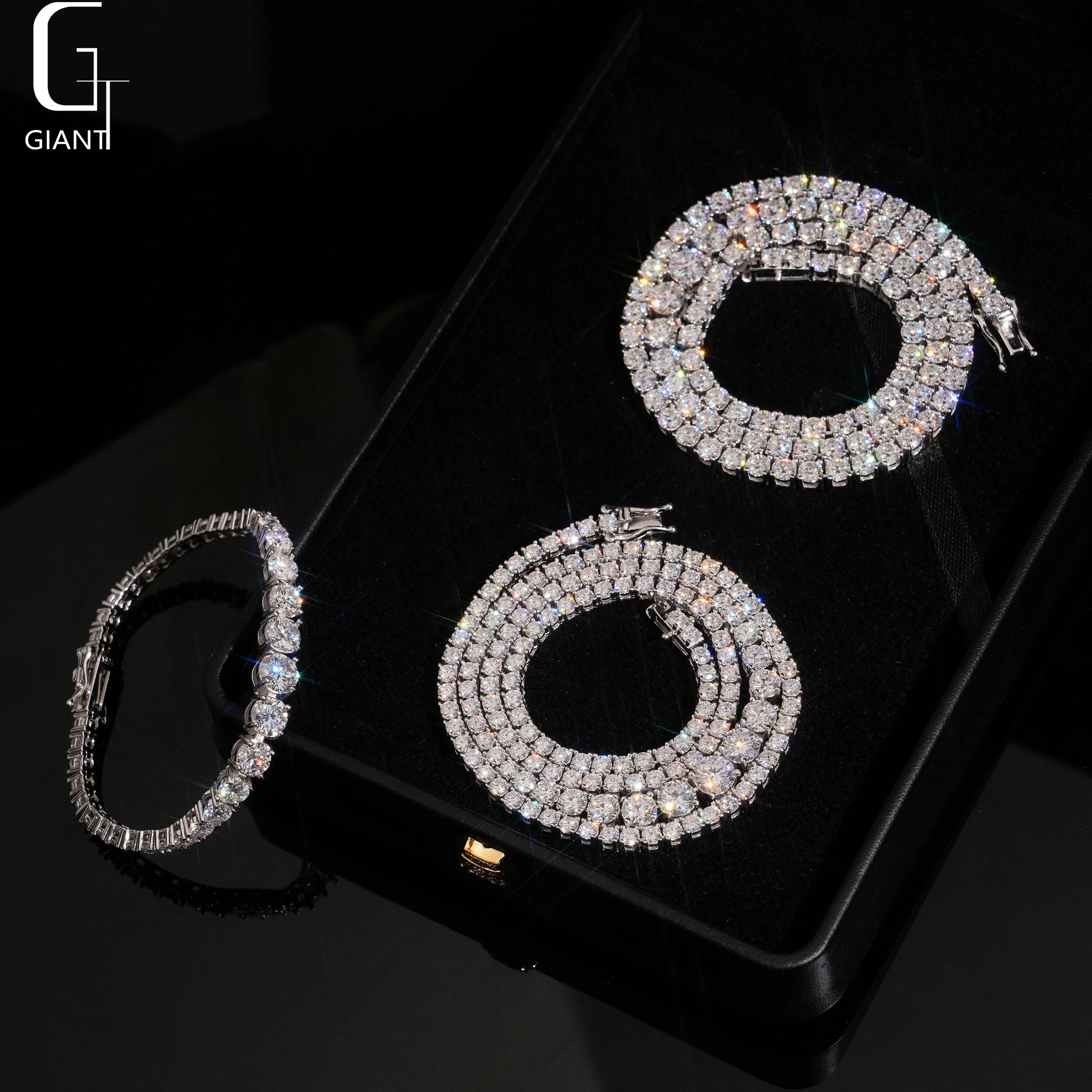 Ready Ship to Hip Hop 925 Silver Moissanite 3mm4mm Tennis Chain Iced Out Moissanite Tennis Chain Past Diamond Test with GRA..