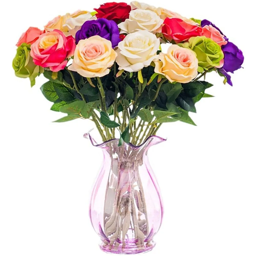 

JINEN 12pcs Real-Touch Flannel Roses – Artificial Stems, Mix Colors for Home/Wedding/Christmas Decor