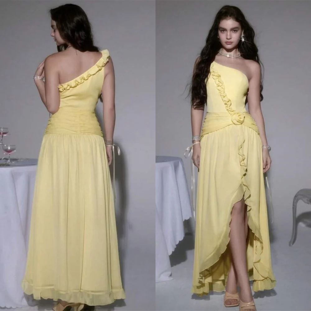 

Customized Fashion Dresses 2025 Woman Modern Yellow Evening Dress Graceful One Shoulder Homecoming Dress Delicate Party Dress