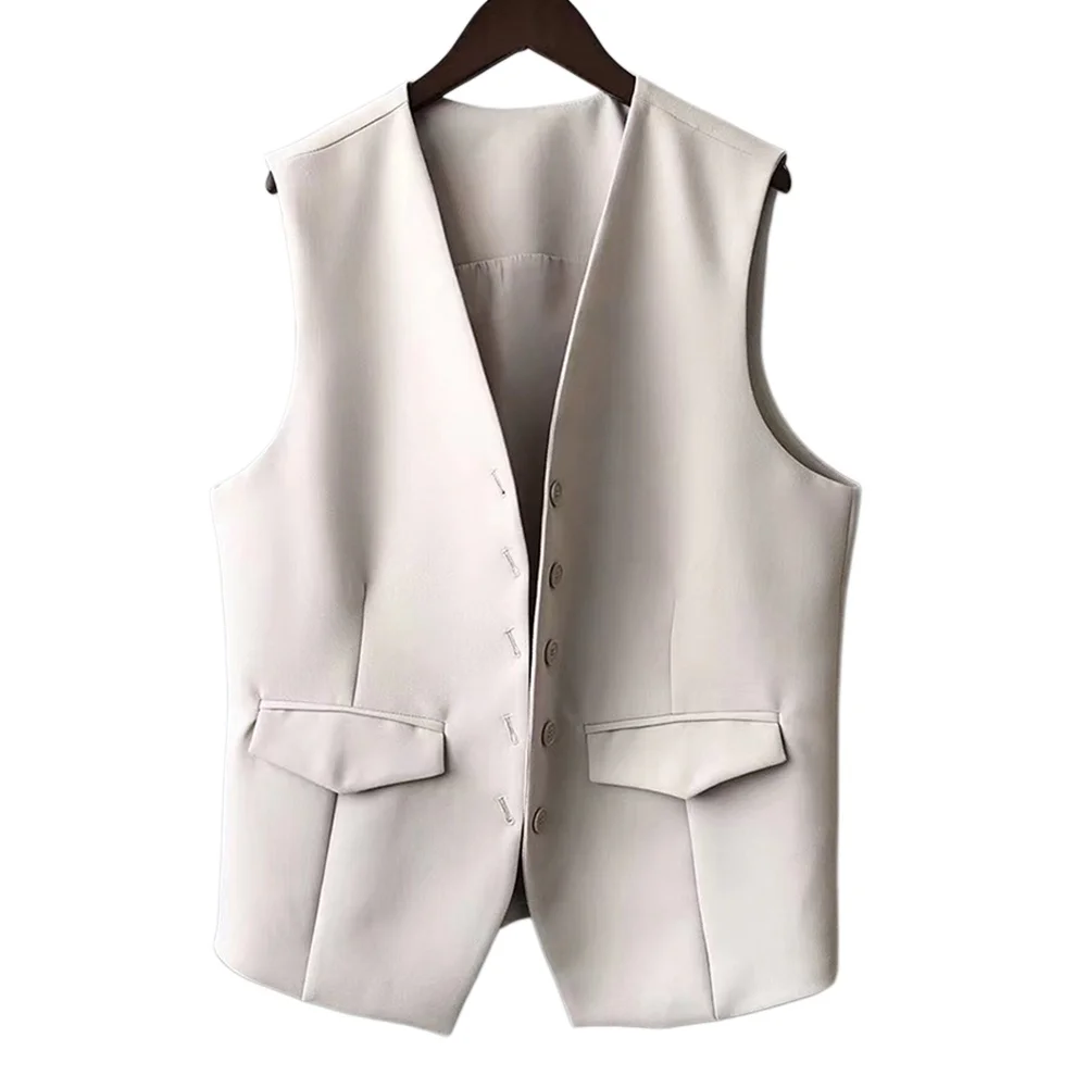 Summer Suit Vest Sleeveless Vest Jacket For Beach Vacation Fashion Casual Pocket Vest Outwear Medium Stretch Material